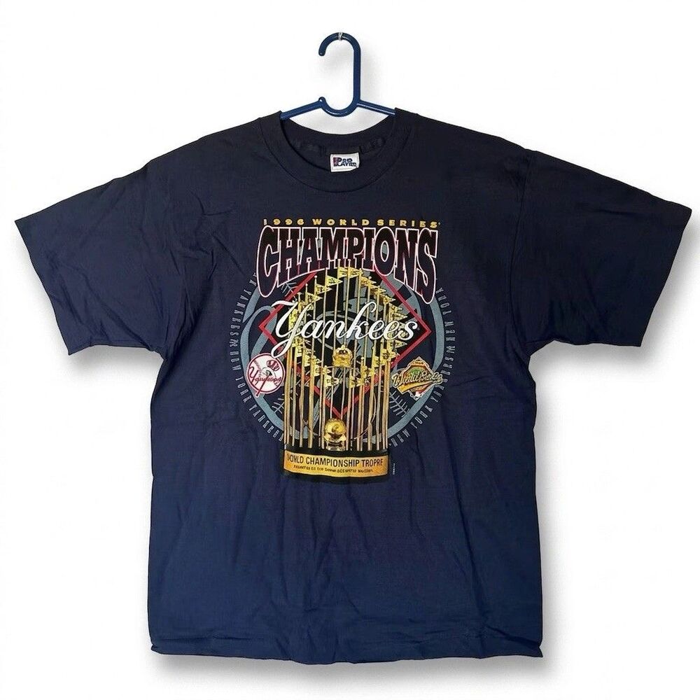 Vintage 1996 World Series Champions NY Yankees Trophy Pro-Player T-Shirt Blue L